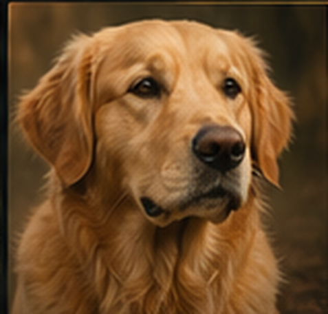 A close-up portrait of a Golden Retriever.