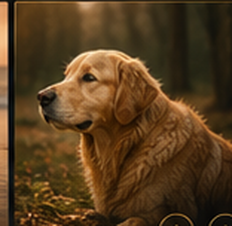A Golden Retriever resting in woodland light.
