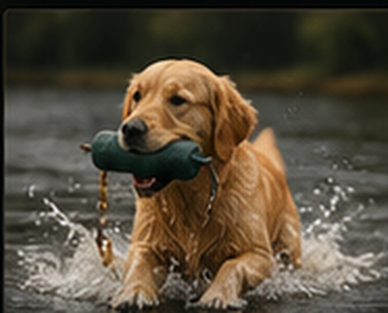 A Golden Retriever retrieving in water.