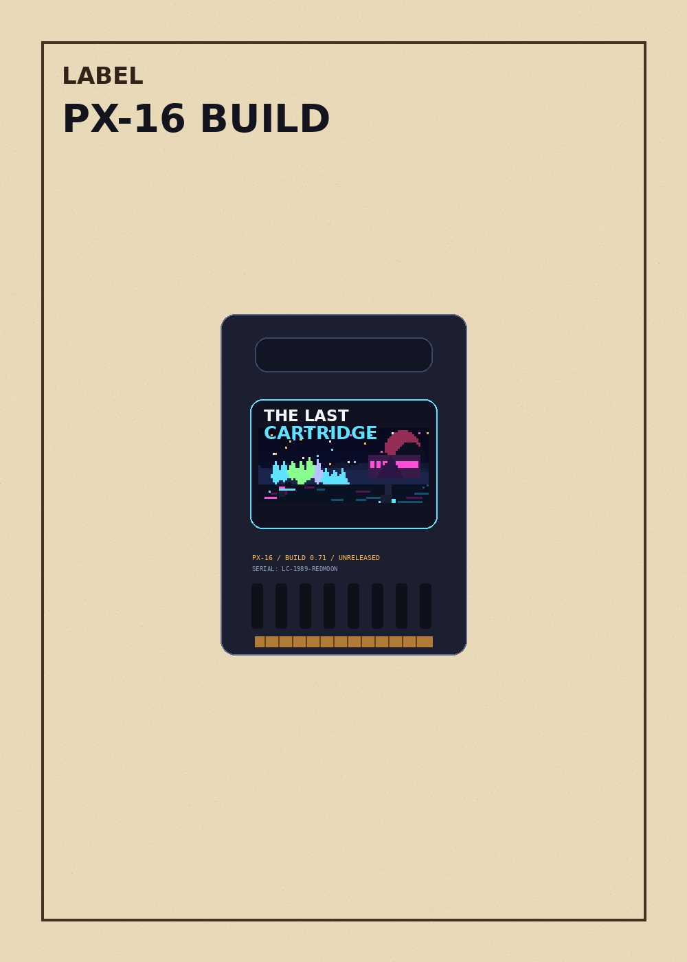 A close-up of the fictional cartridge label.