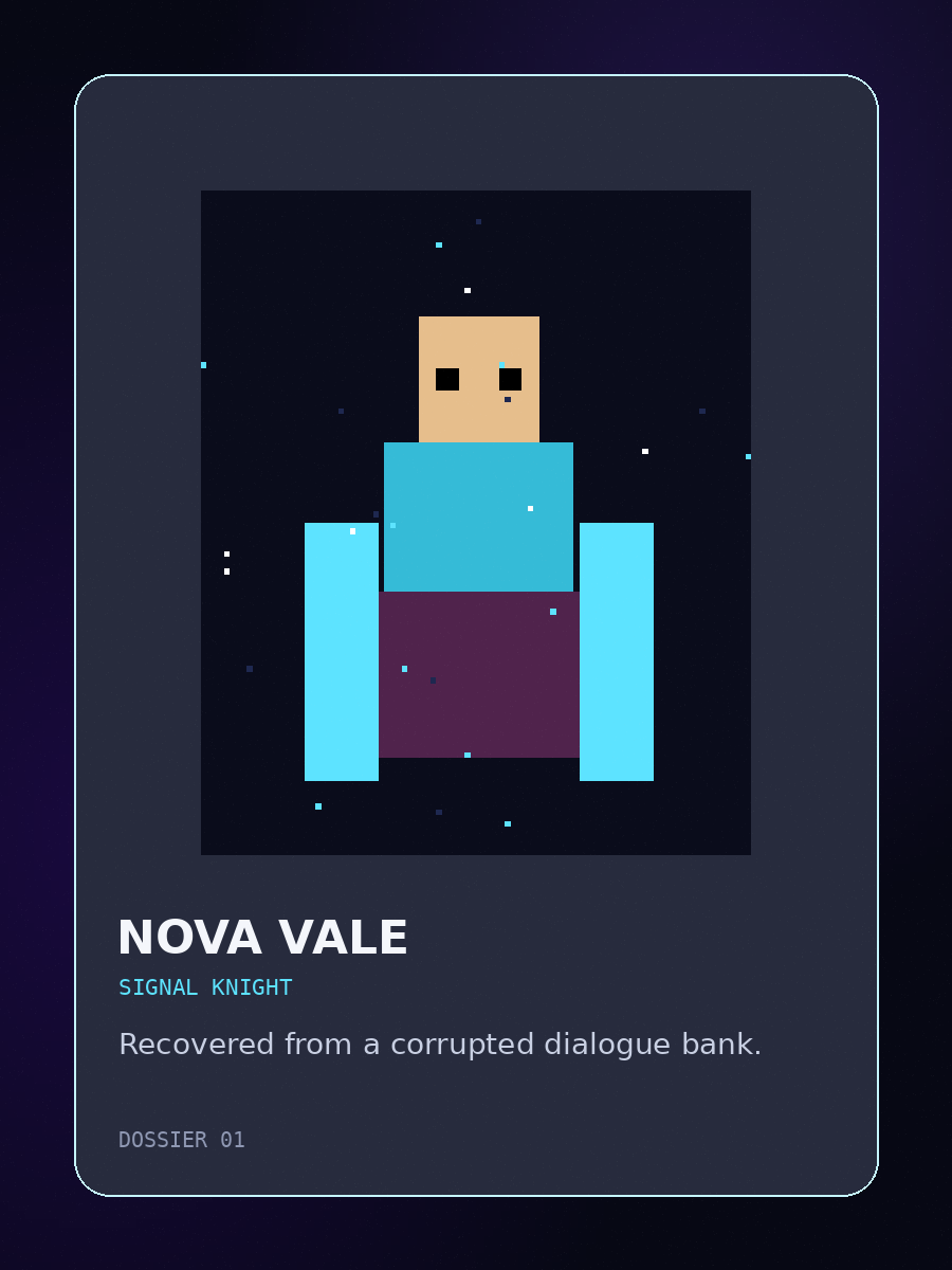 Pixel-art portrait of Nova Vale, the Signal Knight.