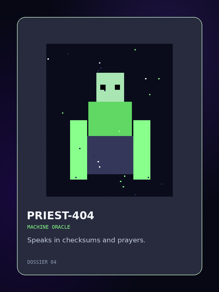 Pixel-art portrait of Priest-404, the Machine Oracle.