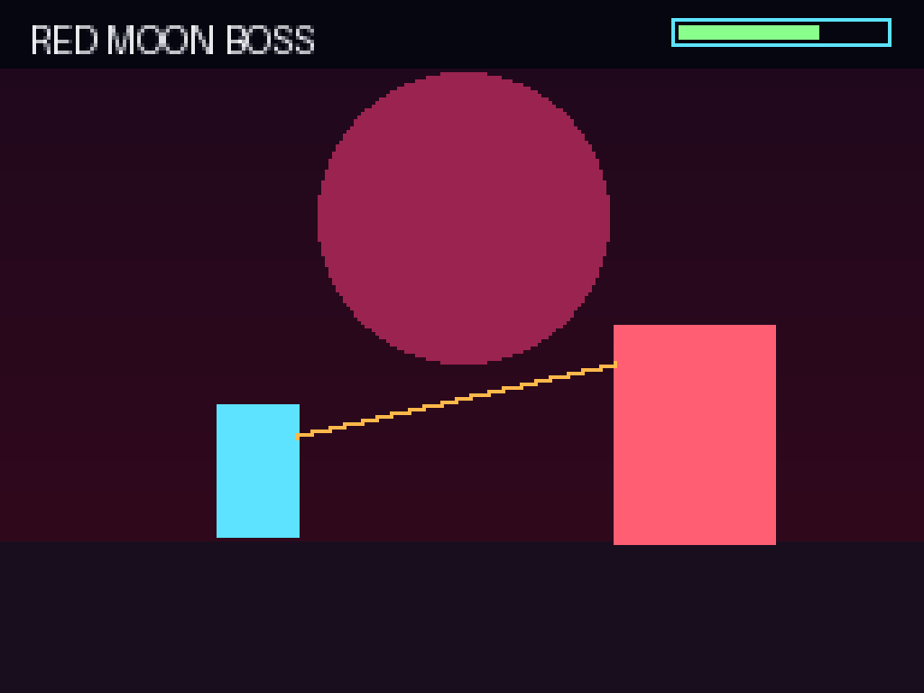 Recovered 16-bit gameplay scene showing a boss fight beneath a red moon.