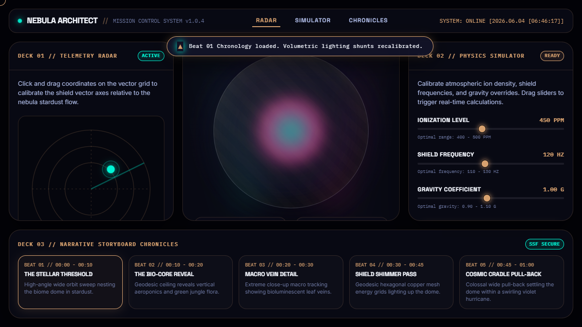 Nebula Architect space biosphere simulator demo preview.